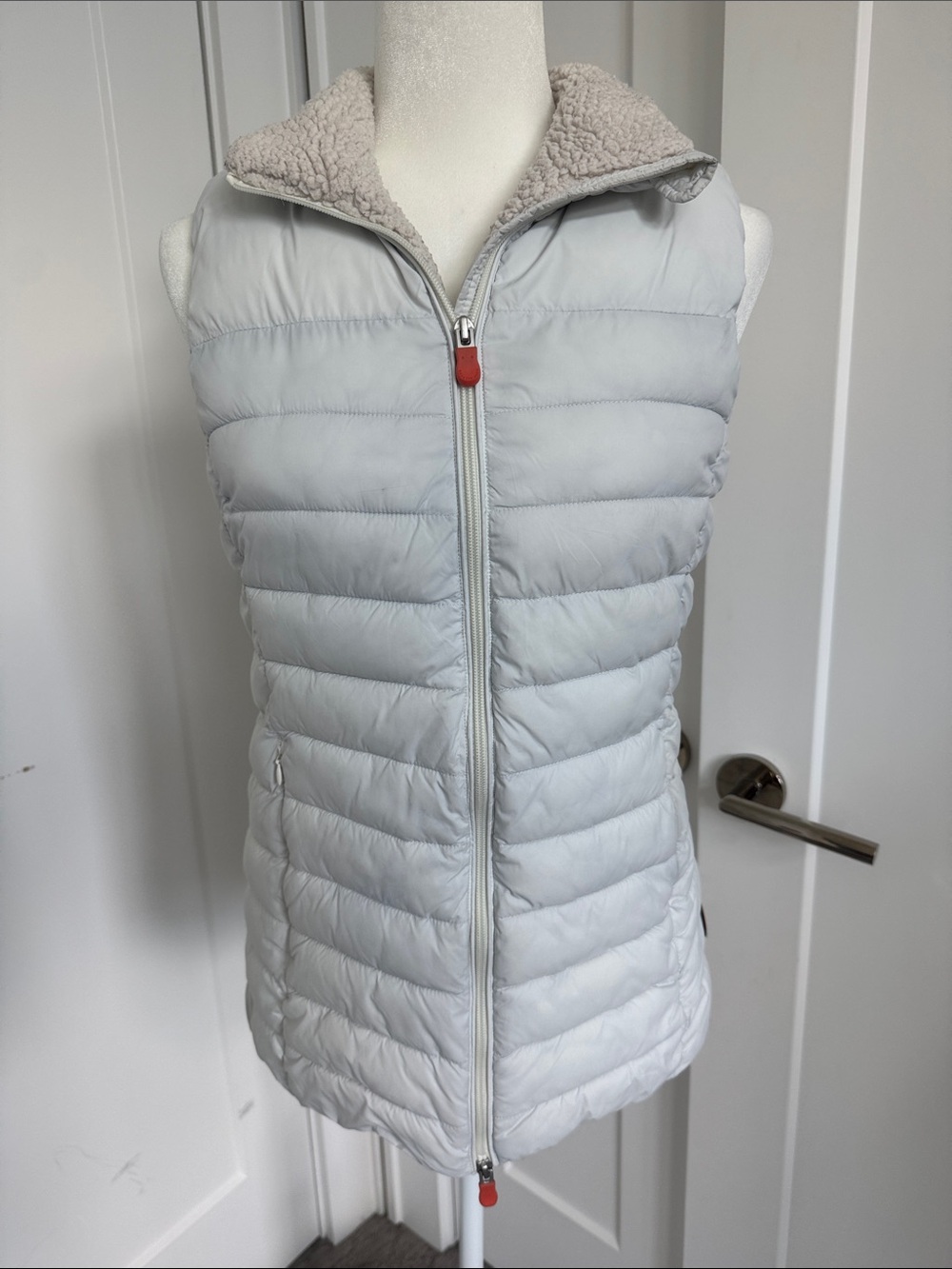 SAVE THE DUCK White Quilted Puffer Vest with Sherpa Collar